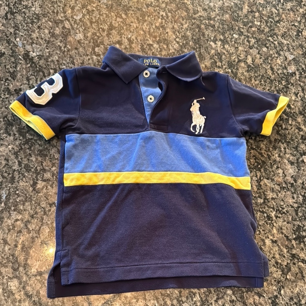 Polo by Ralph Lauren Blue and Yellow Classic Polo Shirt EUC 4T 3T
